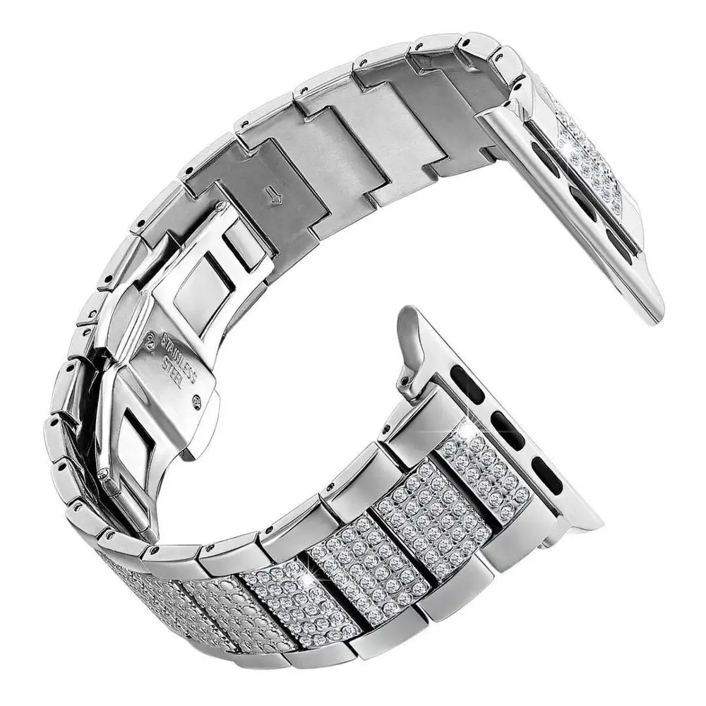 Роскошная алмазная застежка из нержавеющей стали ремешок для Apple Watch Band 38 мм 42 мм 40 мм 44 мм, для iwatch series 5/4/3/2/1 - Цвет ремешка: Серебристый
