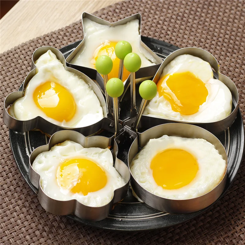 

5pcs/lot Egg Mold Stainless Steel Round Flower Heart Meech Shape Omelette styling Biscuit Frying Egg Rings Mold Cooking Tools