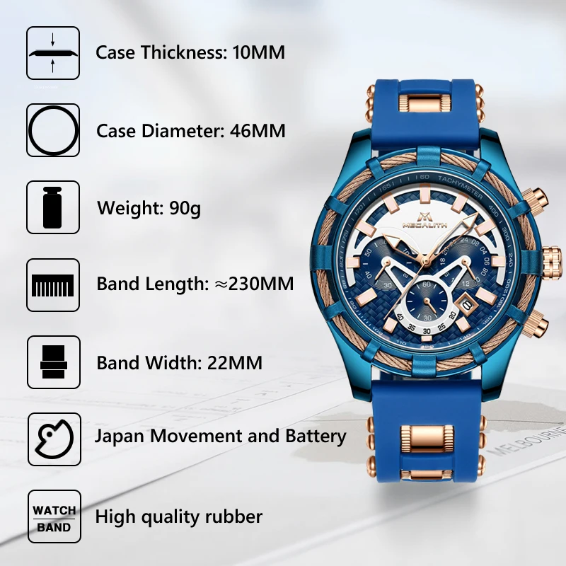 MEGALITH Men Watches Top Brand Luxury Luminous Display Watches Waterproof Sport Chronograph Quartz Wrist Watch Relogio Masculino