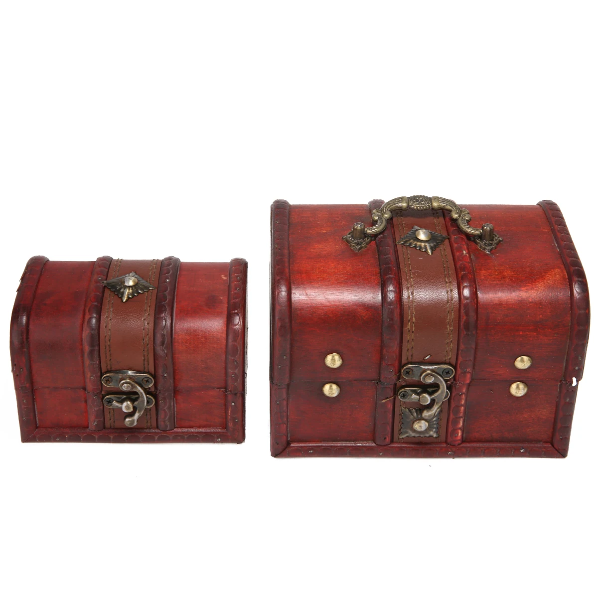 

2Pcs Vintage Wooden Jewelry Case Storage Box Small Treasure Chest Wood Crate Case For Decoration Craft Gift Container