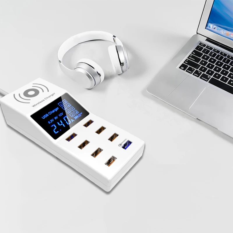 Thbelieve Multi USB Charger Mobile Phone Wireless Charging Station 8 USB HUB Wall Charge EU Plug Desktop Charge US UK Adapter (5)