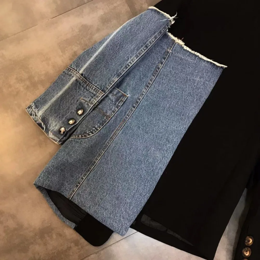 CHICATWILL High Street Runway Fashion 2019 Autumn Designer Women Denim Patchwork Blazers BF Special Office Lady Top Outerwears CHICATWILL High Street Runway Fashion 2019 Autumn Designer Women Denim Patchwork Blazers BF Special Office Lady Top Outerwears