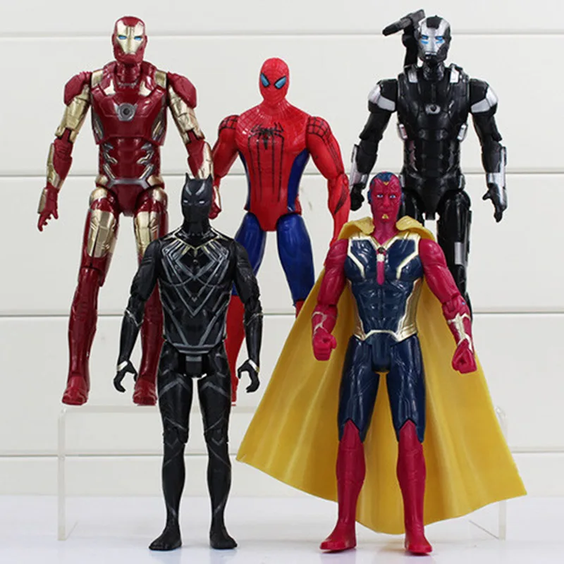 5pcs/set Marvel avengers 3 Superheroes Spiderman Iron Man Black Panther Vision PVC Action Figure Collectible Children Toys