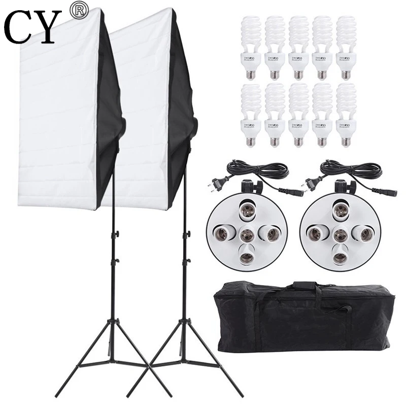 

CY Photography Studio Soft Box Continuous Lighting Kits 5 Lamp Head Holder*2+Softbox*2+Stand*2+45W Bulbs*10 Photo Studio Set