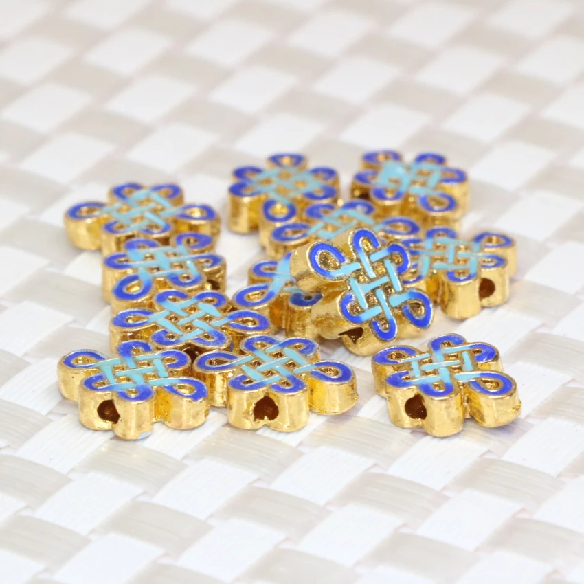

10pcs elegant Chinese lucky knot cloisonne accessories beads 9*10mm gold-color fit diy women free shipping jewelry making B2379