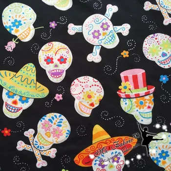 

140cm Width Black Background Big Skull Printed Cotton Fabric for Dress Clothes Sewing Patchwork DIY-AFCK054