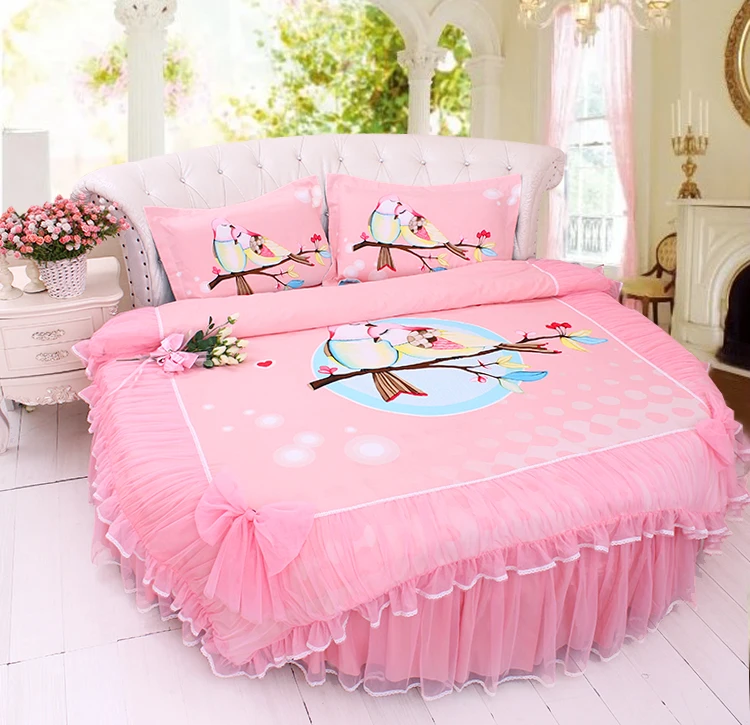 DreamingBLUE кружева круглая кровать постельного белья King SIZE 8 ноги домой сладкий цветок DuvetCover Bedskirt наволочка наборы
