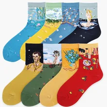 Новые весенние женские красочные Масляные картины короткие носки Венера пшеничное поле Слива Лотос Ван Гог портреты Ирис лимон арт хлопковые носки