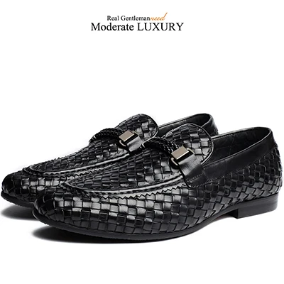 Модная плетеная Мужская официальная обувь; удобная итальянская мужская обувь из натуральной кожи; цвет коричневый, черный - Цвет: black