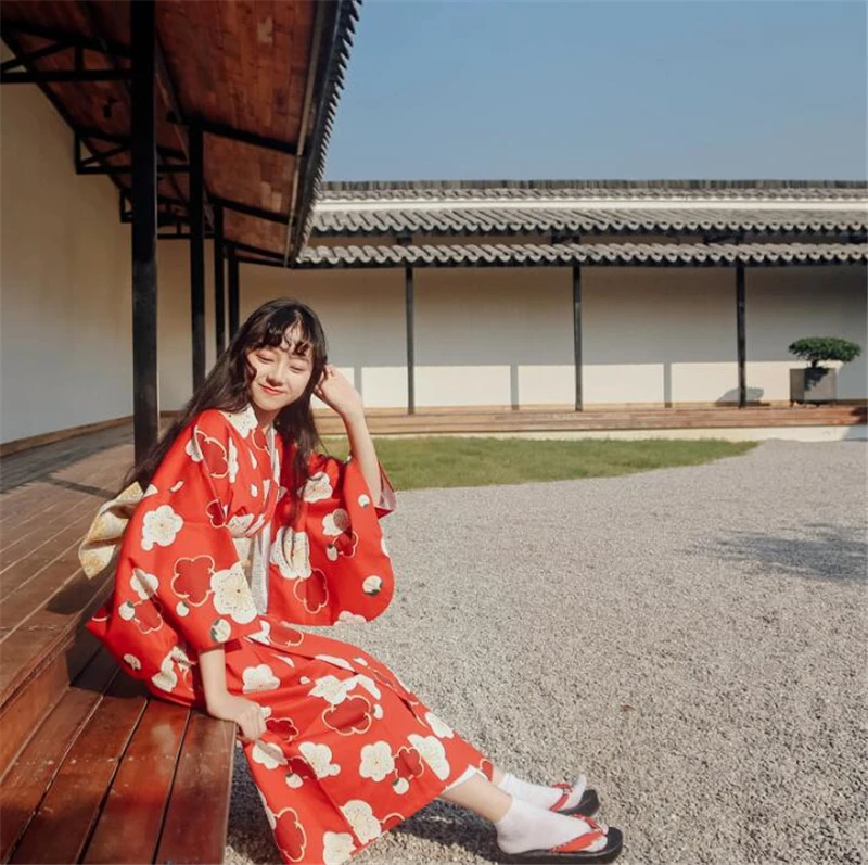 Японская верхняя одежда, халат, костюм, кардиган для девочек, длинное платье, v-образный вырез, вечерние, японское красное кимоно, студенческое платье