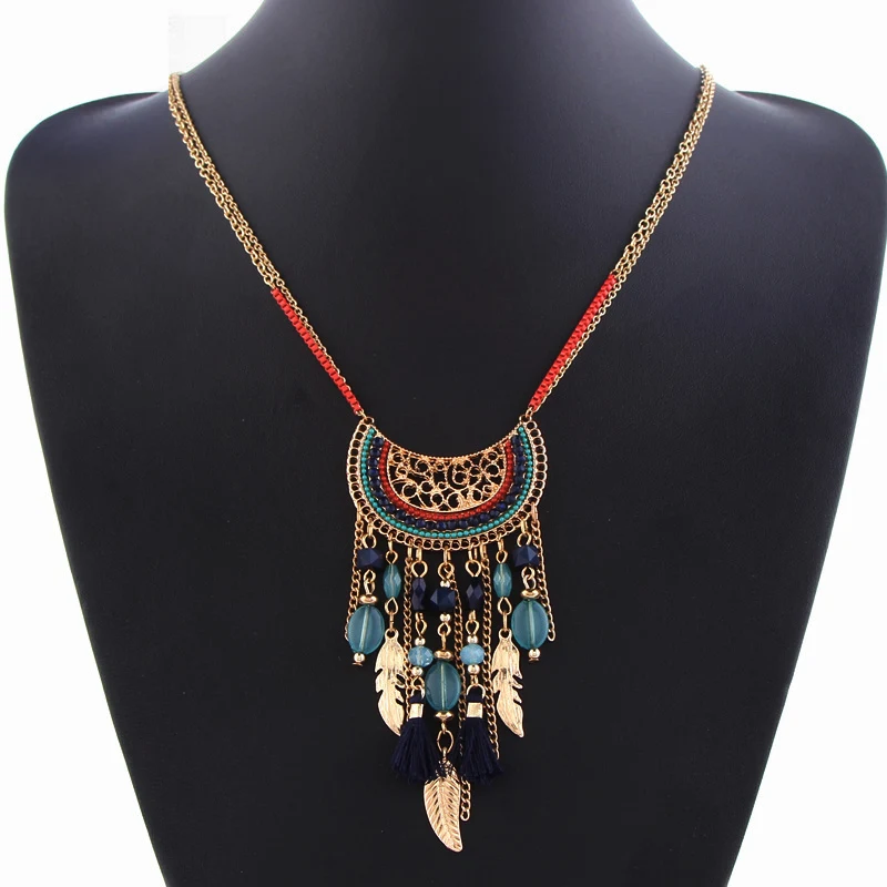 

Boho Tassel Fashion Maxi Necklace Collar Boho Necklaces & Pendants Feather Choker Necklace For Women Jewelry Vintage Ethnic