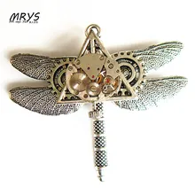 steampunk dragonfly watch parts gears pendant chain brooch pins badge for men women girls vintage jewelry christmas gift party