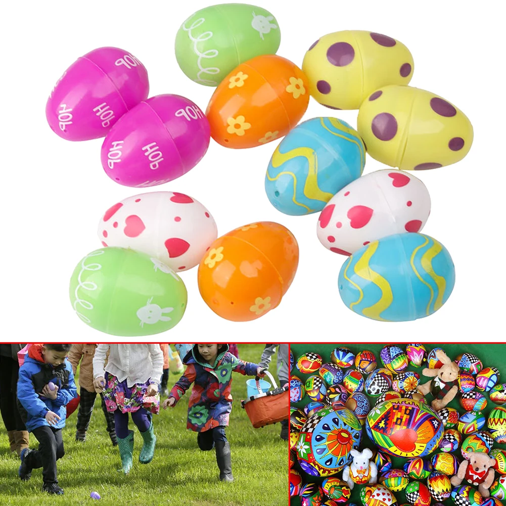 12pcs/pack Empty Easter Egg DIY Non-toxic Small Lottery Gifts Kid Toy Funny Detachable Decorative Handmade Colorful Plastic