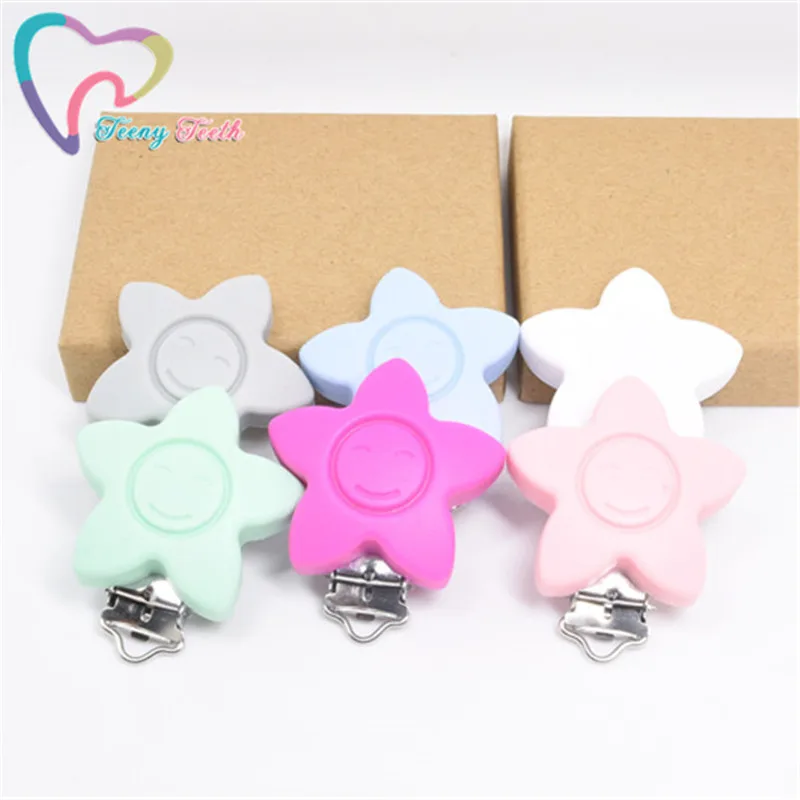

10 PCS Silicone Chewable Baby Pacifier Clips Star Flower Smiling Face Silicone+Metal Clips Soother Clips Baby Teeth Toys Gifts