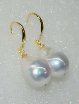 

AA++ Luster smooth rare white 11.5-12*14 mm baroque kasumi pearl dangle earring