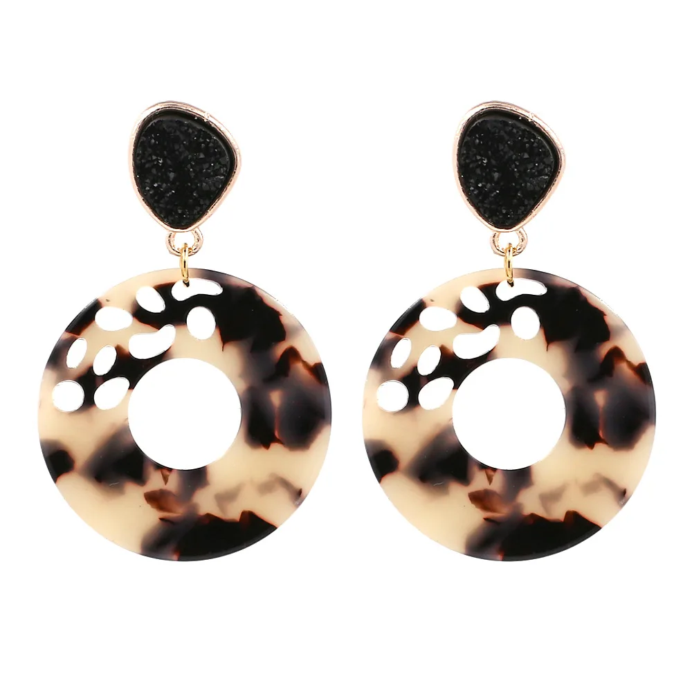 

Fashion Round Hollow Leopard Pattern Acrylic Acetate Resin Earrings Ear Ornaments hang earrings Leopard earring of women gift