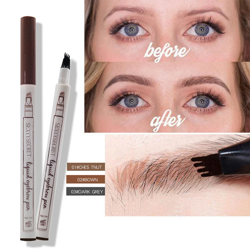 

New Microblading Eyebrow Tattoo Pen 3 Colors Waterproof Fork Tip Eyebrows Tint For Grey Dark Brown 3D Eye Brow Pencil Makeup Set