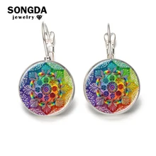 SONGDA семь чакр большие серьги Мандала модные ювелирные изделия стекло кабошон с фото посеребренные рычаг сзади крюк серьги для женщин