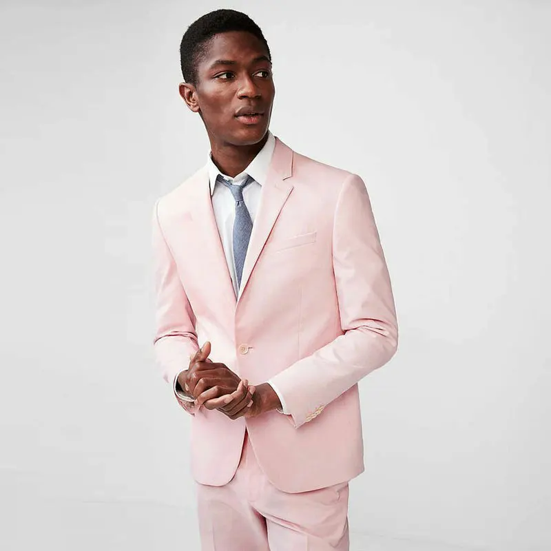 Pink Jacket Mens Suits with Pants Prom Slim Fit Groom Wedding Tuxedos 2Piece Coat Pants Terno Masculino Costume Homme Man Blazer