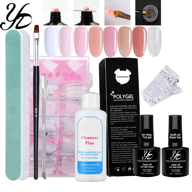 

Yiday 1x Fast Builder Poly Gel Quick Extension Set UV Gel Crystal PolyGel Nails Art Base Top Cleaner Plus Liquid Acrylic Tip Kit