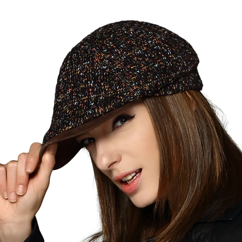 New Kenmont Spring Autumn Winter Women Cabbie Ivy Peak Newsboy Caps Visor Wool Berets Woolen Hats Coffee Color 1477