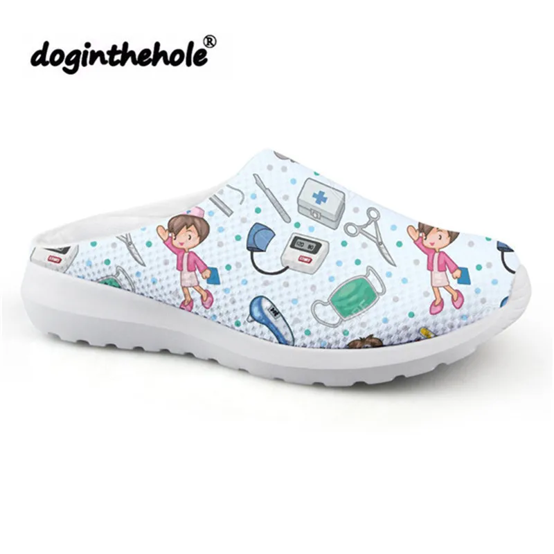 

doginthehole Sport Sandals Women Cartoon Cute Nurse Pattern Beach Shoes 2019 Outdoor Sport Slipper for Girls Mesh Flats Sneakers