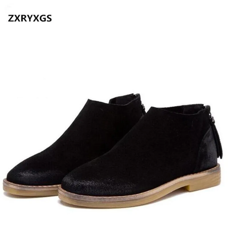 

Elegant comfortable casual autumn boots retro plus velvet winter boots 2018 new Matte leather shoes flat ankle boots women boot