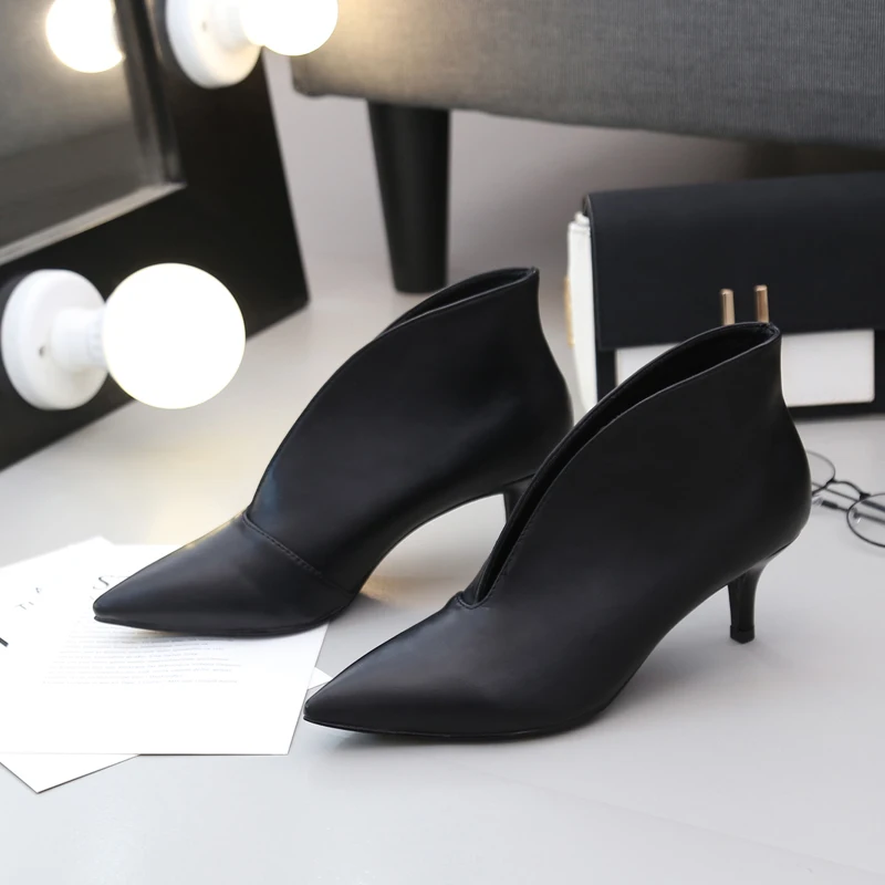 

Matte leather Pointed Toe V Mouth Small Size High Heel Shoes Brand Paragraph Low-heeled Sexy High Heel Zapatos Mujer