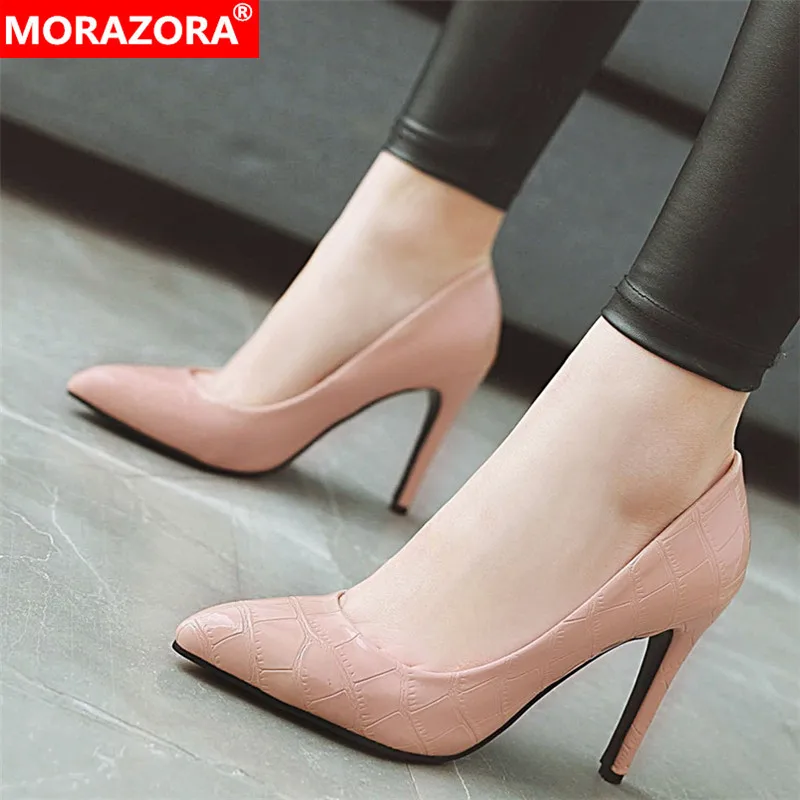 

MORAZORA 2019 new arrival spring summer women pumps pointed toe pu super high heels shoes shallow elegant wedding shoes woman