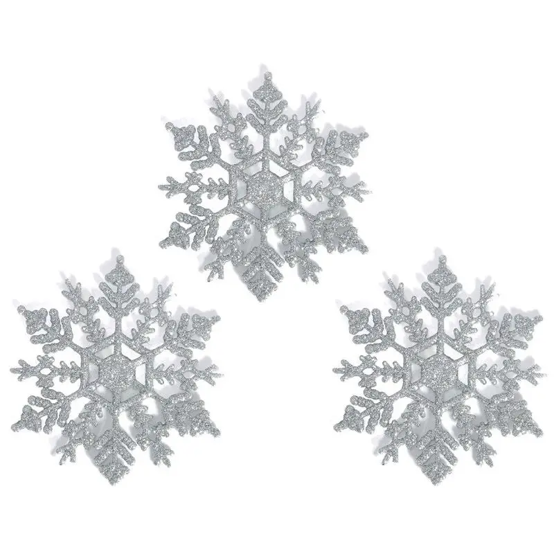 

HOT SALE 12 Pcs Glitter Snowflake Christmas Ornaments Xmas Tree Hanging Decoration Silver