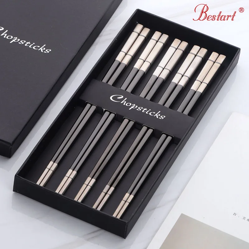 

5Pairs Korean Style Chopsticks Set With Gift Box Black Japanese Sushi Chinese Chop Sticks Hashi Chopstick Tableware