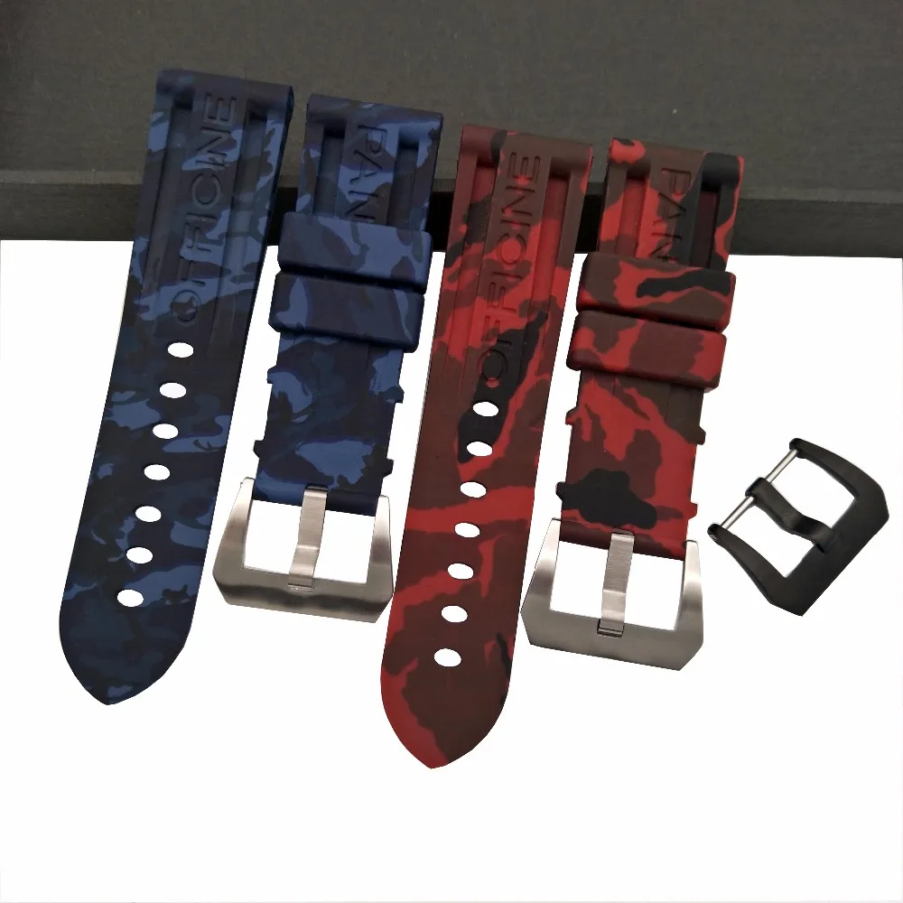 24mm Red Blue Camo Rubber Silicone Soft Watch Band Strap Bracelet