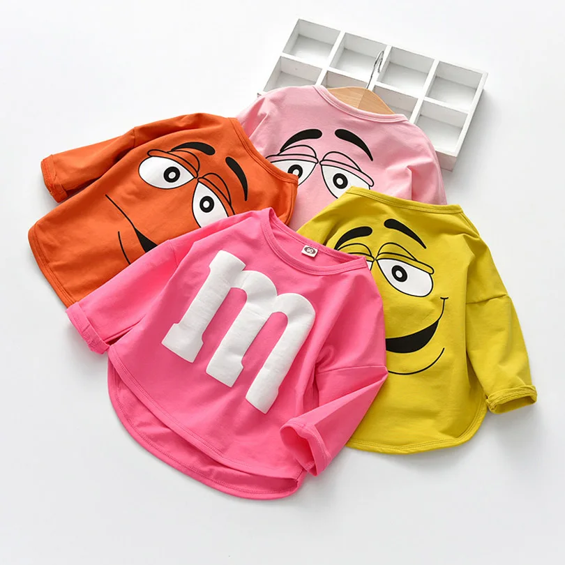 Baby Long Sleeved T-shirt Girl Cotton Spring Autumn Cartoon Letters M Tops Three Colors Candy Toddler Girls T Shirt 1-6 Year Old Baby Long Sleeved T-shirt Girl Cotton Spring Autumn Cartoon Letters M Tops Three Colors Candy Toddler Girls T Shirt 1-6 Year Old
