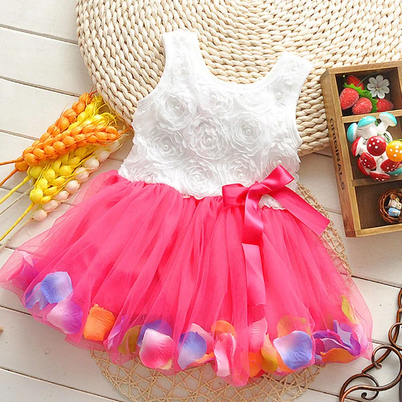 

Girls Summer Style Girls Rose Petal Dress Cute Vestidos Infantis Princess Dresses Kids Baby Girl Clothes Children Party Clothing