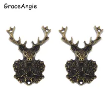 3pcs Antique Bronze Tone Deer Charms Necklace Pendant Jewelry Accessories Making Man Women Retro Style 51*38*7mm 50703