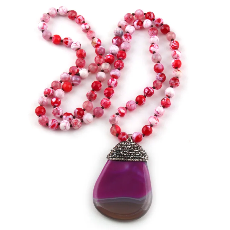 Fashion Natural Stone Knotted Crystal Pave Stones Pendant Necklaces Women Ethnic Necklace | Украшения и аксессуары