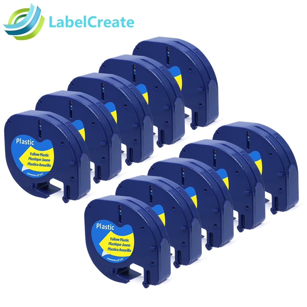 10 pcs Compatible DYMO LetraTag Tape 91202 Black on Yellow 12mm*4m