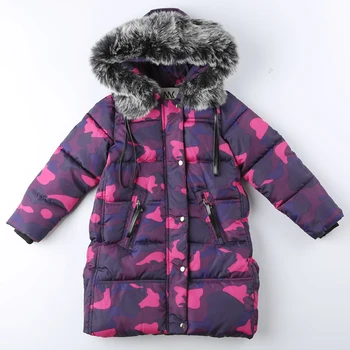 

New Russian Winter Thick Warm Baby Girls Winter Children Cotton Down Coats Camouflage Jacket Fur Hood Child Parkas Winter Jacket