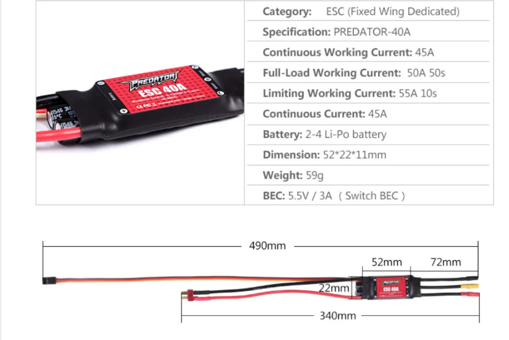 FMS Predator ESC 40A с 3а SBEC регулятор скорости бесщеточный с T EC3 XT60 вилка 4S для RC модели самолета запчасти для самолетов