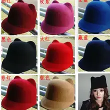 1 шт./партия, весенние женские модные шапки с ушками в виде котов, шапка в виде дьявола, однотонные маленькие федоры, кашемировая шерстяная шапка, шапки с животными