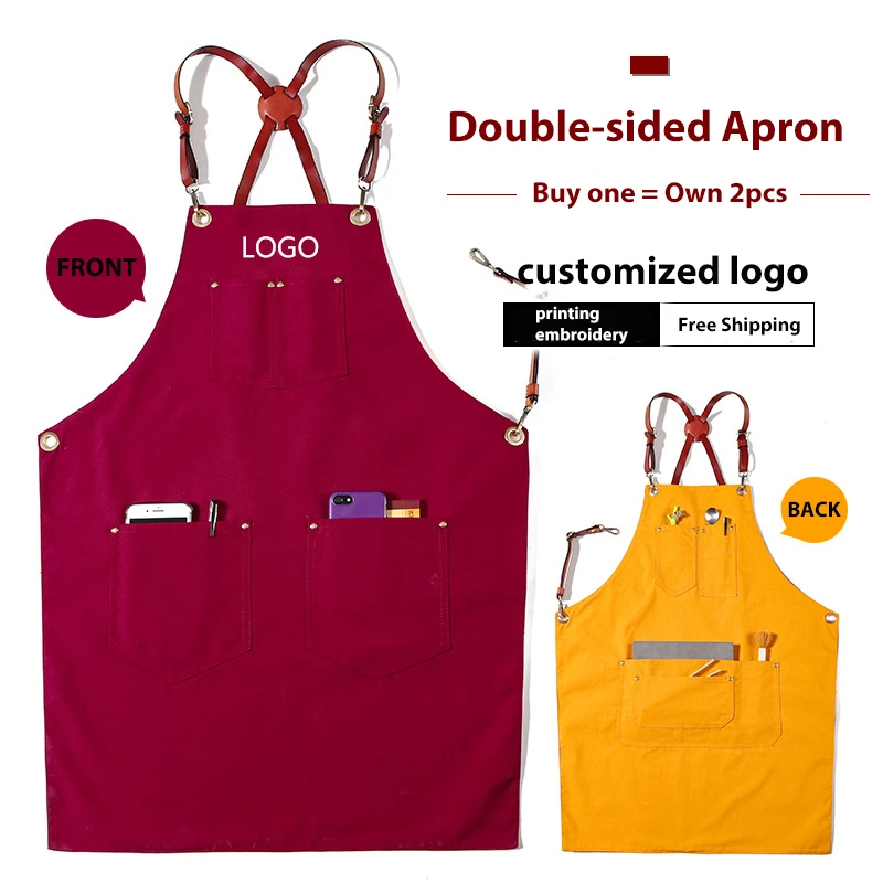 Denim Cowboy Bbq Apron Bib Leather Straps Kitchen Apron For Women Men Barber Cooking Restaurant Waitress Print Logo Aprons Aliexpress