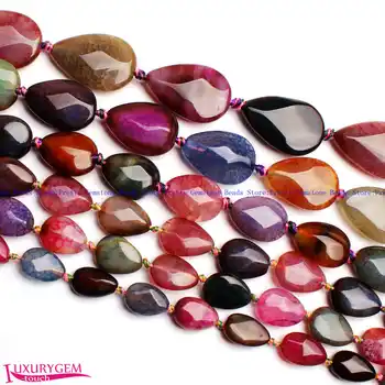 

High Quality 10x14-20x30mm Faceted Cracked Multicolor Natural Agates Stone Drop Shape DIY Gems Loose Beads Strand 40cm wj338
