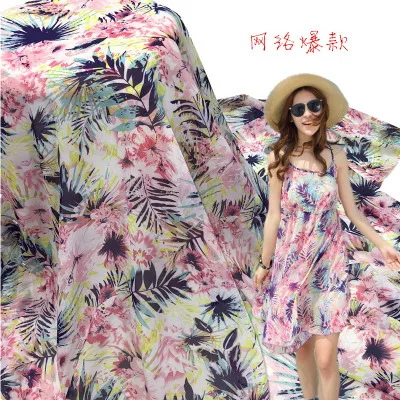 Шифоновая ткань 1 метр* 150 см с цветочным принтом из мягкого жоржета 75D платье/одежда рубашка Шитье - Цвет: Pink 19