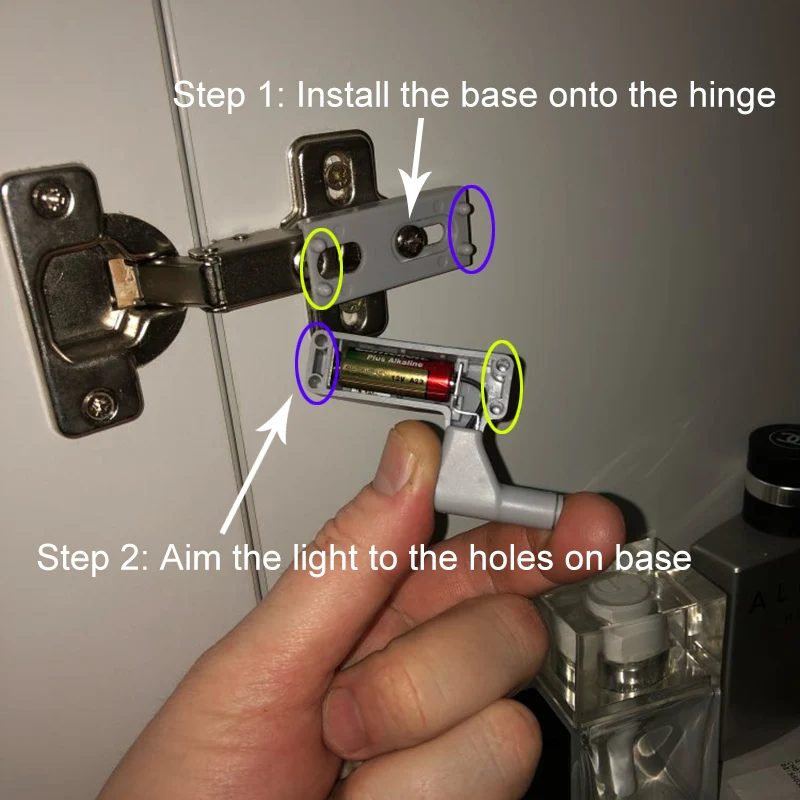 TangoCross 2pcs Under Cabinet Lights Kitchen LED Light Sensor LED Cocina for Wardrobe Closet Cupboard Hinge Battery Powered (9)