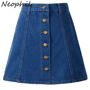 

Neophil Women Denim Mini Skirts High Waist A-Line 2020 Winter Button Pocket XXL Ladies Office Work Wear Slim Jean Saias S1703