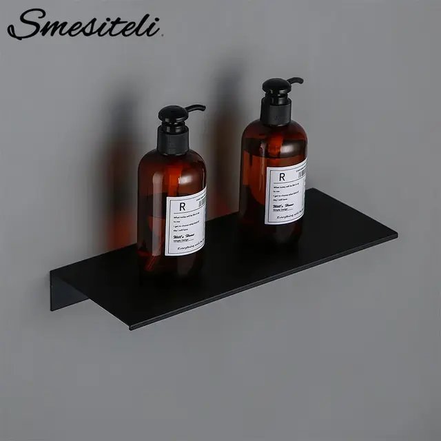 30-60 ซม.สีดำครัวอลูมิเนียมห้องน้ำชั้นวางห้องอาบน้ำฝักบัวชั้นวางมุมผนังตะกร้าแชมพูแปรงสีฟันชั้นวาง 1