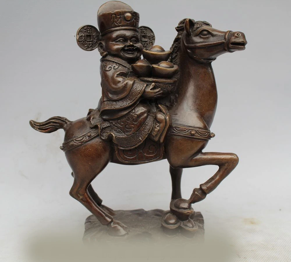 

DS 8" Chinese Feng Shui Bronze Riding Horse Money Wealth Yuanbao God Mammon Statue