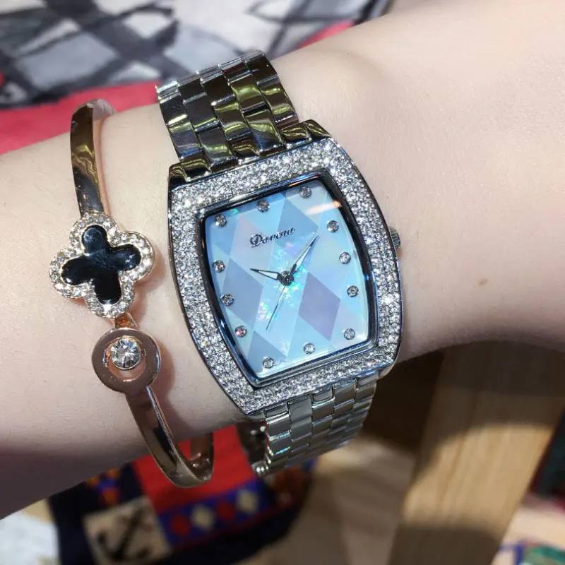 

Shell Face Female Watch Wine Barrel Watch Quartz Watches Woman Rhinestone Scale Clock Fashion All Steel Ladies Watch Waterproof