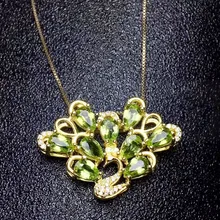 Ожерелье из перидота кулон 0.45ct* 9 шт драгоценный камень настоящий и натуральный Перидот 925 стерлингового серебра павлин подвески в стиле# M18060811