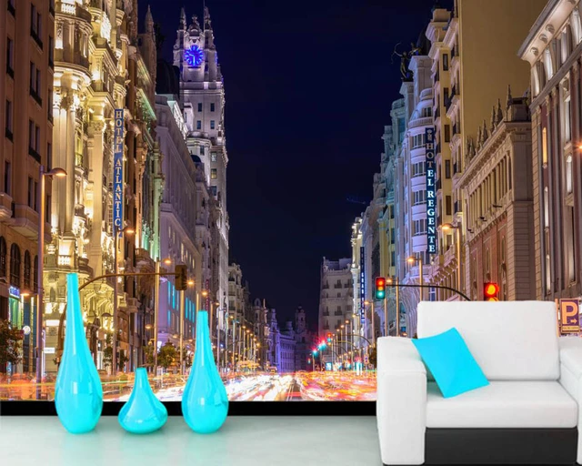Papel de parede Spain Roads Street Night time City Building 3d  wallpaper,living room sofa TV wall bedroom wall papers home decor -  AliExpress